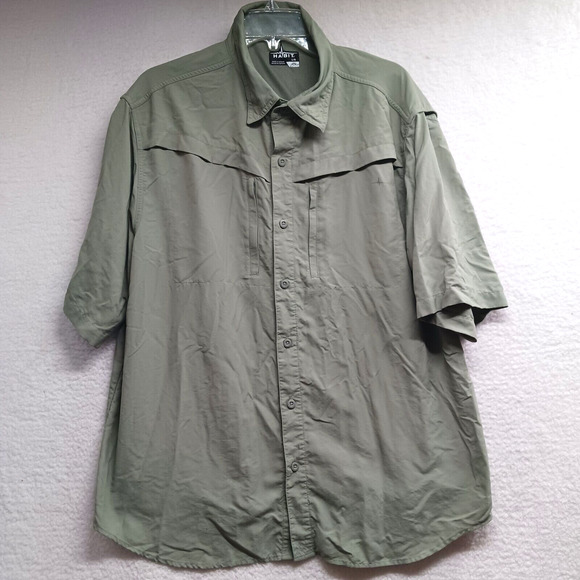 Habit 30+ Solar Factor Mens Large Shirt Vented Short Sleeve Sun Zip Pockets Sage - Picture 1 of 9